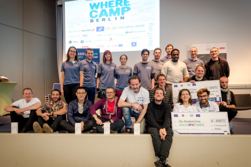 The 1st. Galileo-Hackathon with EU GNSS Agency (GSA) Winners and Organizers on stage got much applause from the audience. The teams worked through the night.